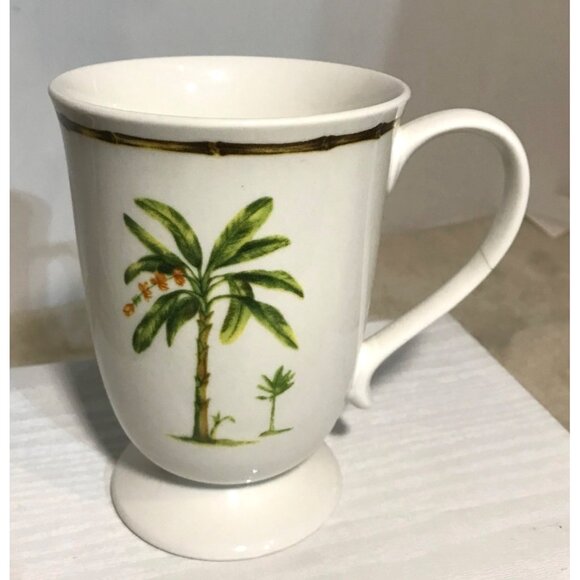 4 Palm Tree Ceramic Mugs Pedestal Base Gibson Dishwasher & Microwave Safe - Picture 6 of 12